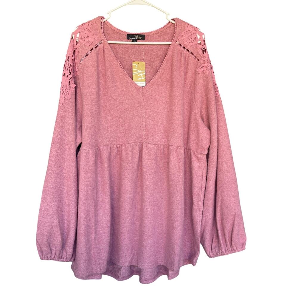Suzanne Betro Babydoll Tunic Womens‎ 4XL Lace Applique Shoulder Long Sleeve Top